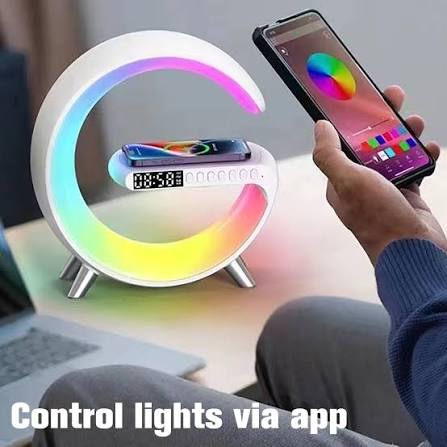 3-in-1 RGB LED Wireless Charging Speaker – Music Sync Ambient Light + Fast Qi Charger + Bluetooth Stereo Sound | Modern Bedside Lamp