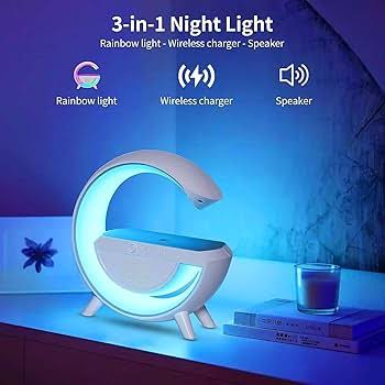 3-in-1 RGB LED Wireless Charging Speaker – Music Sync Ambient Light + Fast Qi Charger + Bluetooth Stereo Sound | Modern Bedside Lamp